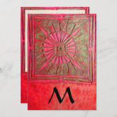 モーニングスターモノグラム、アンティーク鮮やかな赤 案内状 (正面/裏面)