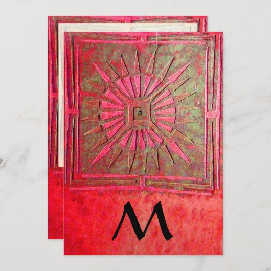 モーニングスターモノグラム、アンティーク鮮やかな赤 案内状 (正面/裏面)