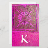 モーニングスターモノグラム、ピンク明るい赤紫色白 便箋 (正面/裏面)