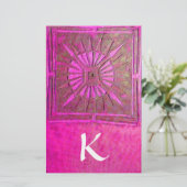 モーニングスターモノグラム、ピンク明るい赤紫色白 便箋 (スタンド正面)