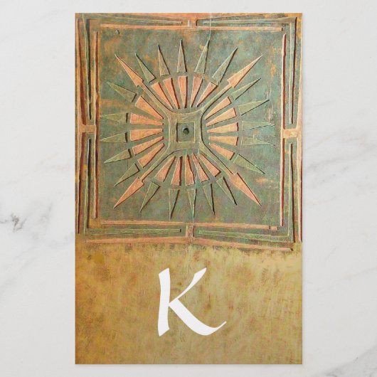 モーニングスターモノグラム、緑、茶色の黄色の白 便箋 (正面)