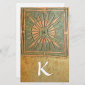 モーニングスターモノグラム、緑、茶色の黄色の白 便箋 (正面/裏面)