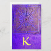 モーニングスターモノグラム、青、紫色の黄色 便箋 (正面/裏面)