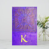 モーニングスターモノグラム、青、紫色の黄色 便箋 (スタンド正面)