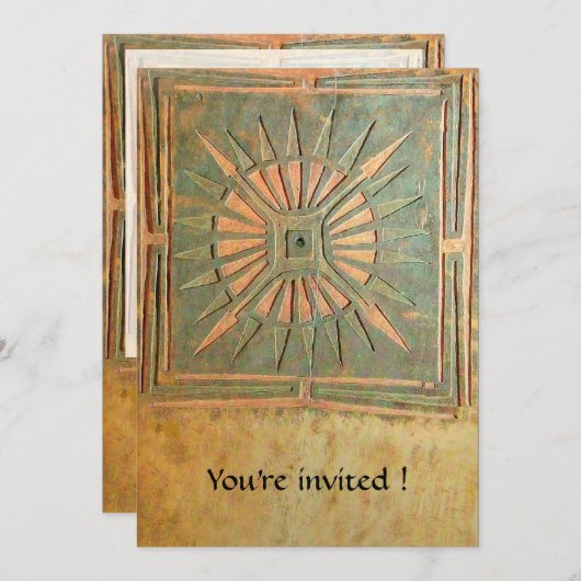 モーニングスター , アンティークな黄色と緑と白 招待状 (正面/裏面)