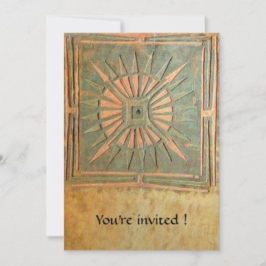 モーニングスター、アンティークイエローグリーン、白 招待状 (正面)