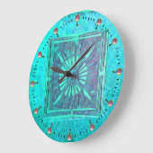 モーニングスター、ピンクティール（緑がかった色）、アクアブルー ラージ壁時計 (傾斜)