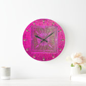 モーニングスター、ピンク明るい赤紫色紫 ラージ壁時計 (ホーム)