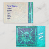 モーニングスター、モノグラム、ティール（緑がかった色）、ブルーグリーン、ターカーゼ 名刺 (正面/裏面)