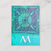 モーニングスター、モノグラム、ティール（緑がかった色）、ブルーグリーン、ターカーゼ 名刺 (裏面)
