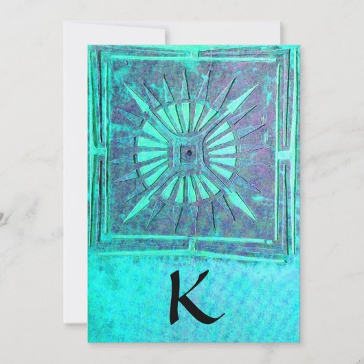 モーニングスター、明るい青のティール（緑がかった色）、白 案内状 (正面)