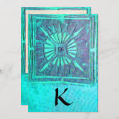 モーニングスター、明るい青のティール（緑がかった色）、白 案内状 (正面/裏面)