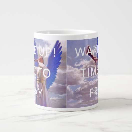 モーニングタイムをモーニングタイムに変更して祈る ジャンボコーヒーマグカップ (正面)