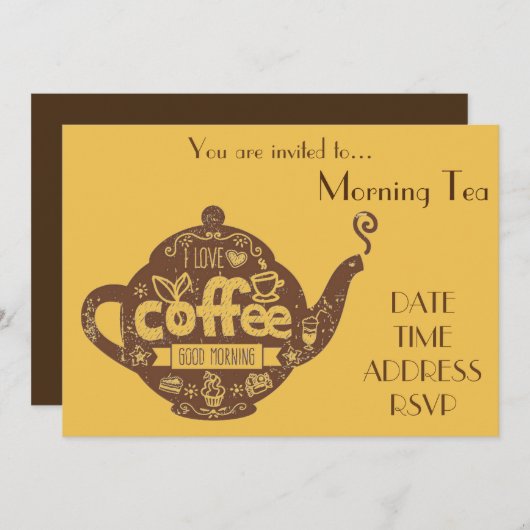 モーニングティーレトロコーヒー日付カフェパーティー 招待状 (正面/裏面)