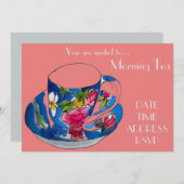 モーニングティーレトロヴィンテージティーカップカフェパーティー 招待状 (正面/裏面)