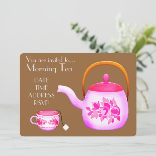 モーニングティーレトロヴィンテージティーポットカフェパーティー 招待状 (スタンド正面)