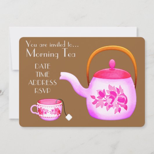 モーニングティーレトロヴィンテージティーポットカフェパーティー 招待状 (正面)