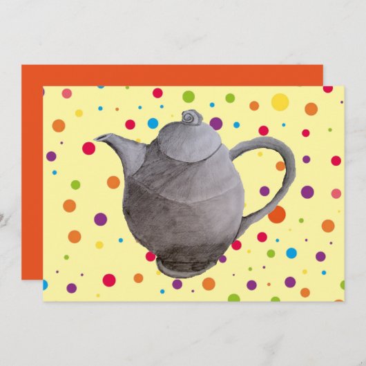 モーニングティーレトロヴィンテージ日付カフェパーティー 招待状 (正面/裏面)