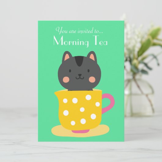 モーニングティーレトロ子猫ティーカップパーティー 招待状 (スタンド正面)