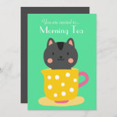 モーニングティーレトロ子猫ティーカップパーティー 招待状 (正面/裏面)