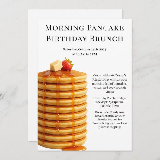 モーニングパンケーキ誕生日ブランチ | コージーウィークエンド 招待状 (正面/裏面)