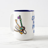 モーニングパーソン中国マグカップ – コーヒー、鍵、電話! ツートーンマグカップ (正面左)