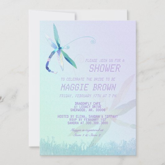 モーニングフィールドドラゴンフライブルーブライダルシャワー 招待状 (正面)