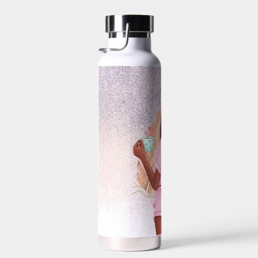 モーニングフェイクグリッターガールブラックカーリーヘア ウォーターボトル (右面)