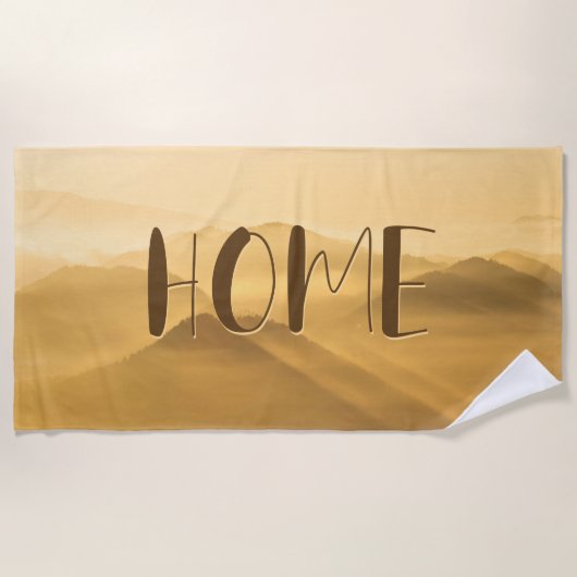 モーニングフォグ金ゴールドレイヤ日の出ホーム引用文 ビーチタオル (正面)