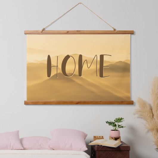 モーニングフォグ金ゴールドレイヤ日の出ホーム引用文 吊り下げ型タペストリー (寝室)