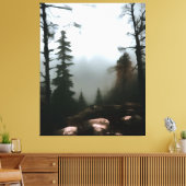 モーニングフォレストフォグビヨンドザクリークランドスケープアート キャンバスプリント (インサイチュ (リビング))