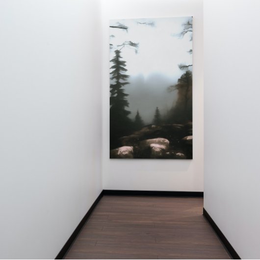 モーニングフォレストフォグビヨンドザクリークランドスケープアート キャンバスプリント