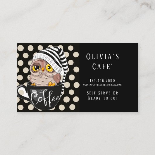 モーニングフクロウブラックタン水玉模様コーヒーカフェ' 名刺 (正面)