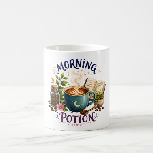モーニングポーション - 魔法のコーヒー愛好家のための居心地の良いデザイン コーヒーマグカップ (中央)