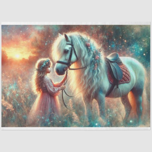 モーニングメドウかわいい女の子と馬のデコパージュ 薄葉紙 (正面)