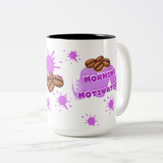 モーニングモチベーション コーヒーマグ | かわいいパープルコーヒー ツートーンマグカップ