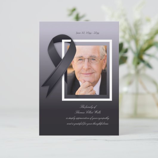 モーニングリボンフォト悔やみや弔慰サンキューカード 案内状 (スタンド正面)