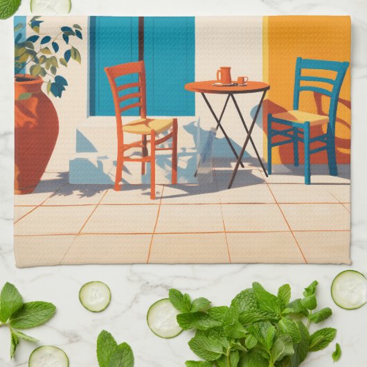 モーニング地中海のテラスブリス キッチンタオル (折り畳み)