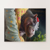 「モーニング・スナグルズ:ベビー・ヒッポがバスケットで目覚める。 ジグソーパズル (横)