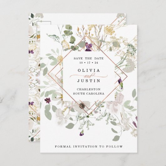 モーニング・ワイルドフラワーズ |日付をジオメトリ保存 案内ポストカード (正面/裏面)