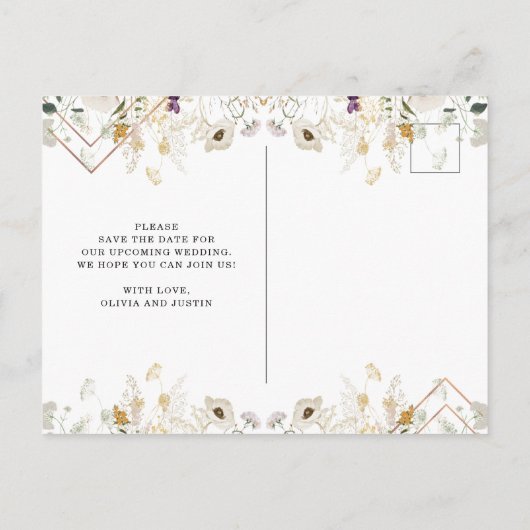 モーニング・ワイルドフラワーズ |日付をジオメトリ保存 案内ポストカード (裏面)