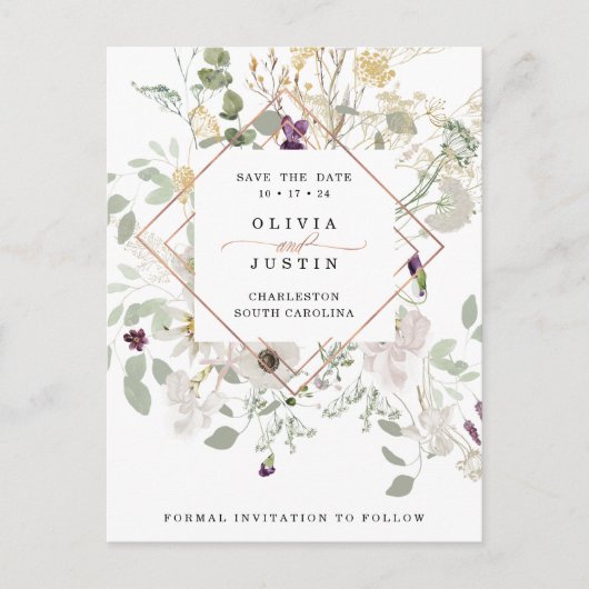 モーニング・ワイルドフラワーズ |日付をジオメトリ保存 案内ポストカード (正面)