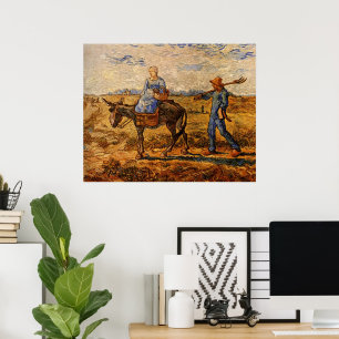 モーニング、Vincent vanゴッホの農夫のカップル ポスター