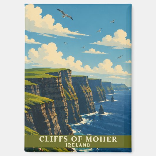 モーハー断崖 アイルランド クレア郡 レトロ旅行 マグネット (正面)