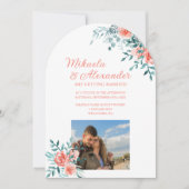 モーブピンクのバラとライトグリーンのユーカリのウェディング 招待状 (正面)