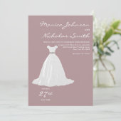 モーブピンクの白レースのウェディングドレス　おしゃれなウェディング 招待状 (スタンド正面)