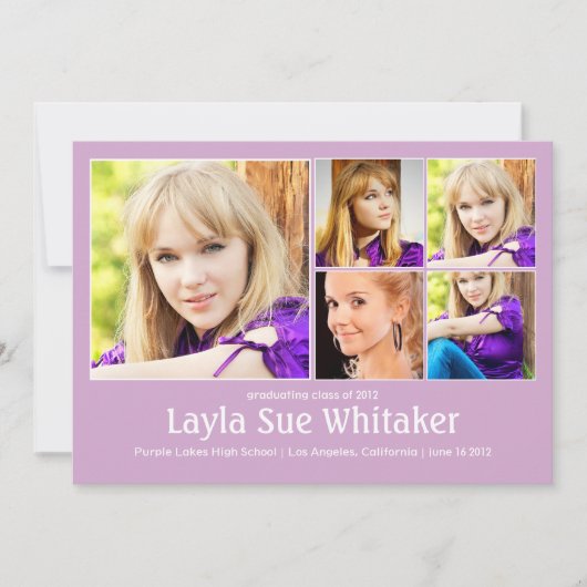 モーブ色の現代的なブロックの卒業発表 案内状 (正面)