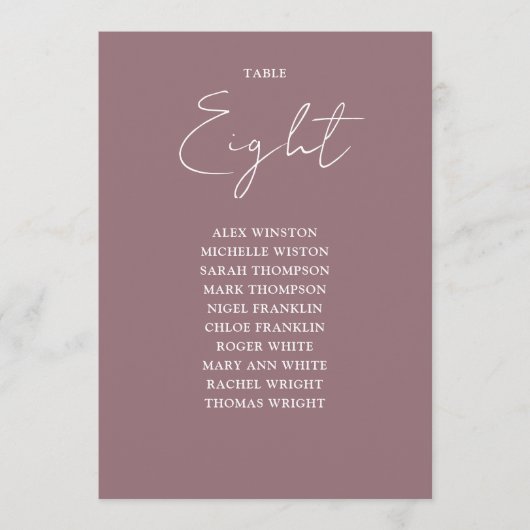 モーブ エレガント モダン シーティング チャート テーブル ナンバー 招待状 (正面)