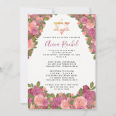 モーブ |赤面ピンクウォーターフローラバルミツワー 招待状 (正面)