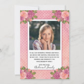 モーブ |赤面ピンク水色フローラバルミツワー サンキューカード (裏面)